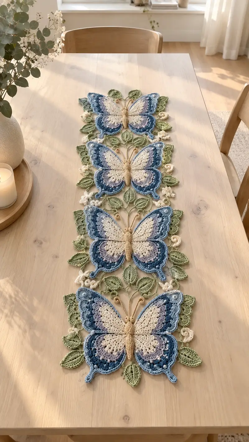 Elegant Butterfly Table Runner Pattern crochet pattern - detailed view of completed project