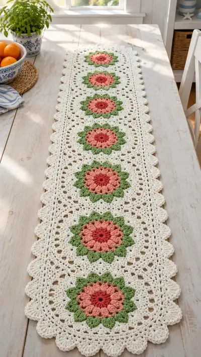 Sunburst Floral Table Runner Pattern step 1 - construction progress