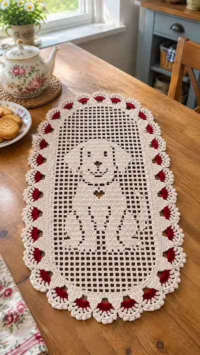 Cute Dog Filet Table Runner Pattern step 1 - construction progress