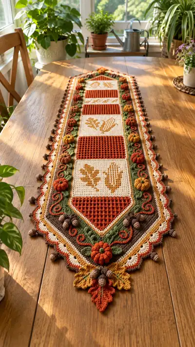 Autumn Harvest Crochet Table Runner Pattern step 1 - construction progress
