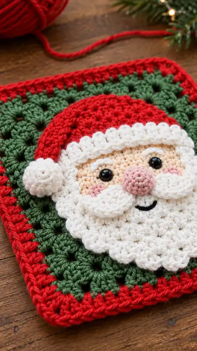 Santa Face Granny Square Panel Pattern step 2 - assembly progress