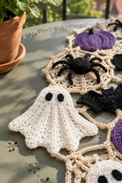 Ghost and Spider Halloween Table Runner Pattern step 2 - assembly progress