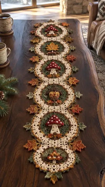 Autumn Red And Cream Mushroom Table Runner Pattern step 1 - construction progress