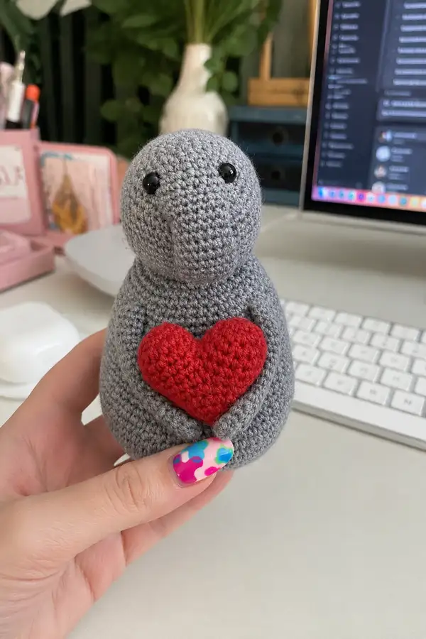 Sweet Little Grey Amigurumi Holding Heart Amigurumi Pattern