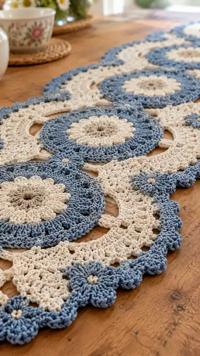 Vintage Lace Circle Runner Pattern step 2 - assembly progress