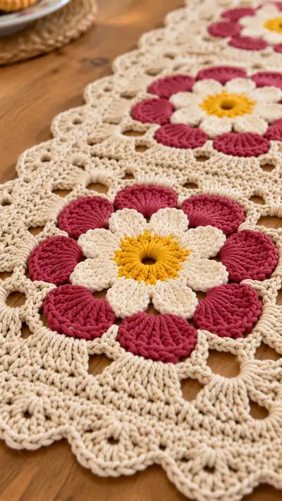 Daisy Chain Table Runner Pattern step 2 - assembly progress
