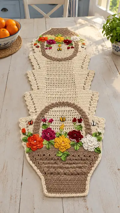 Floral Basket Table Runner Pattern step 1 - construction progress