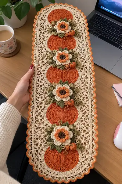 Autumn Pumpkin Table Runner Pattern step 1 - construction progress