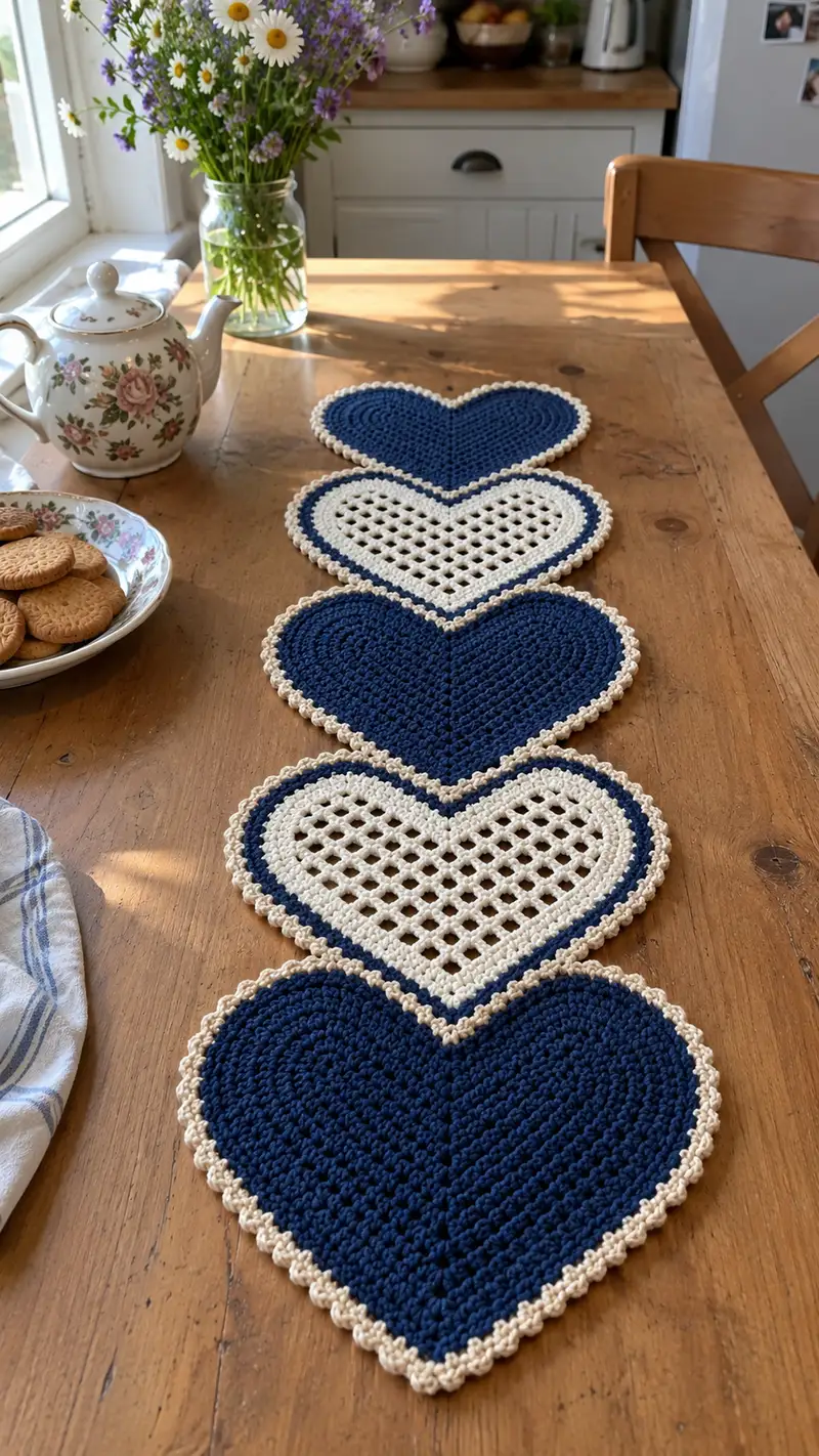 Heart Table Runner Pattern crochet pattern - detailed view of completed project