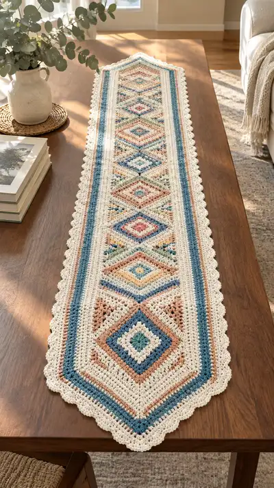 Boho Diamond Table Runner Pattern step 1 - construction progress