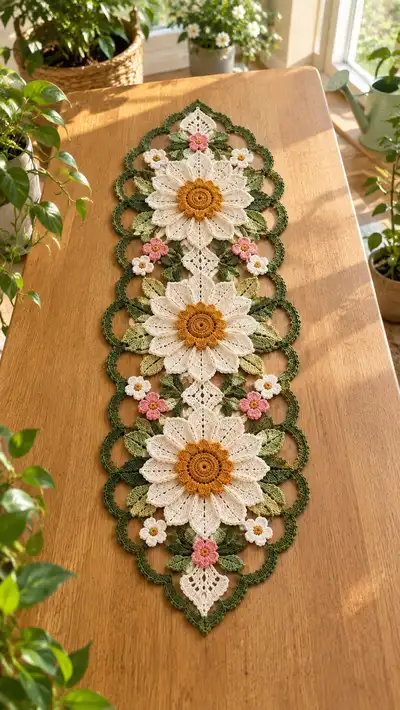 Daisy Lace Table Runner Pattern step 1 - construction progress