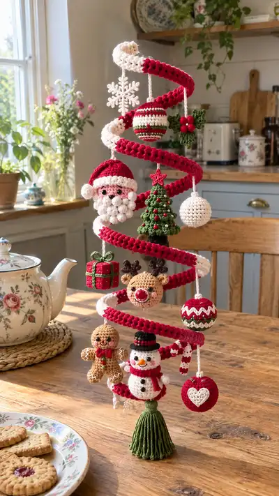 Spiral Christmas Mobile Amigurumi Pattern step 1 - construction progress