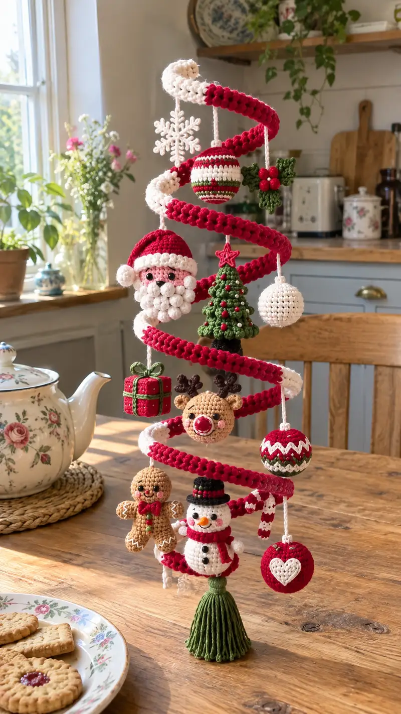 Spiral Christmas Mobile Amigurumi Pattern crochet pattern - detailed view of completed project