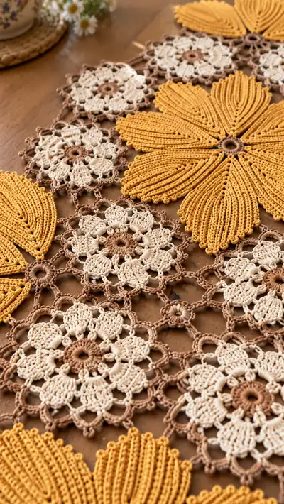 Sunburst Floral Table Runner Pattern step 2 - assembly progress