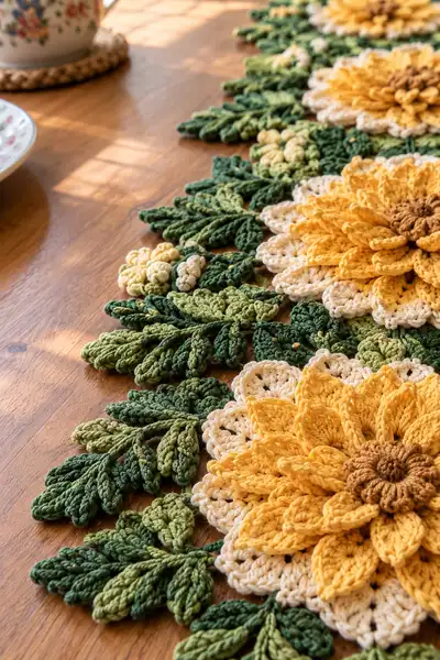 Sunflower Table Runner Pattern step 2 - assembly progress