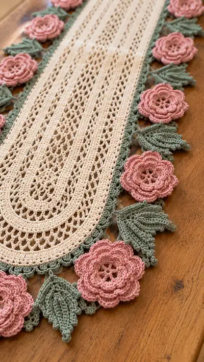 Vintage Lace Floral Table Runner Pattern step 2 - assembly progress