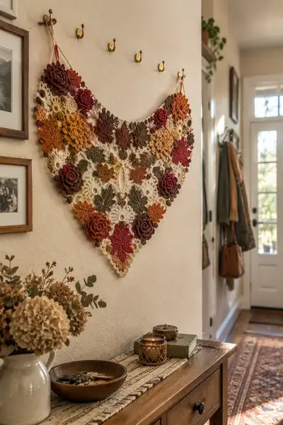Autumn Blossom Heart Crochet Runner Pattern step 1 - construction progress