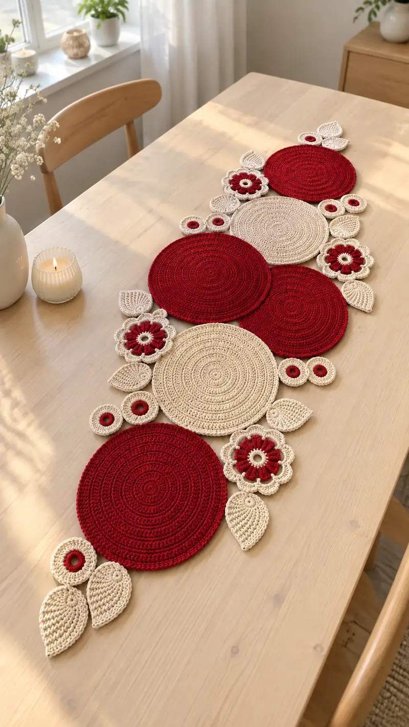 Roses Table Runner Pattern crochet pattern - detailed view of completed project