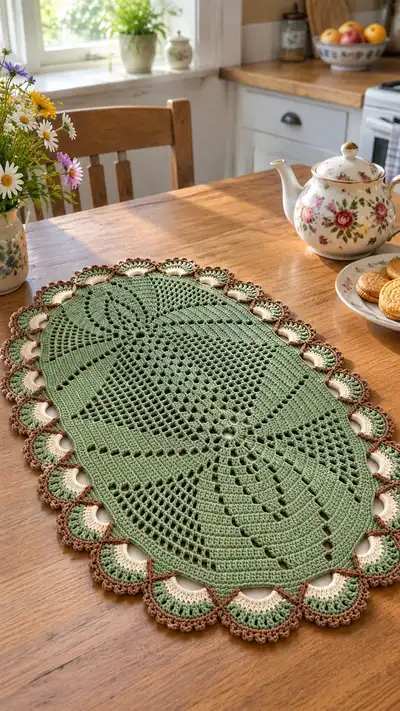 Vintage Oval Table Runner with Scalloped Edge Pattern step 1 - construction progress