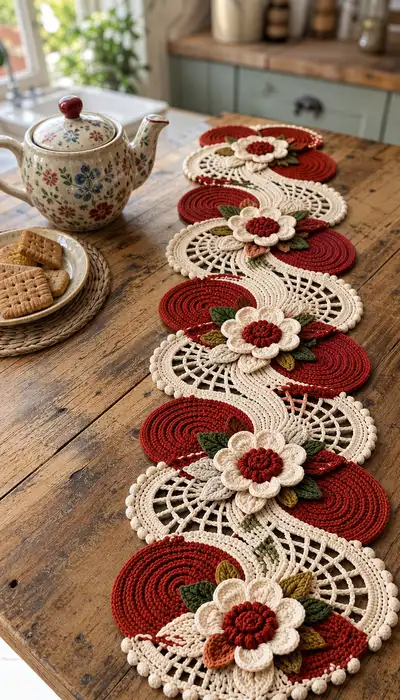 Autumn Floral Table Runner Crochet Pattern step 1 - construction progress