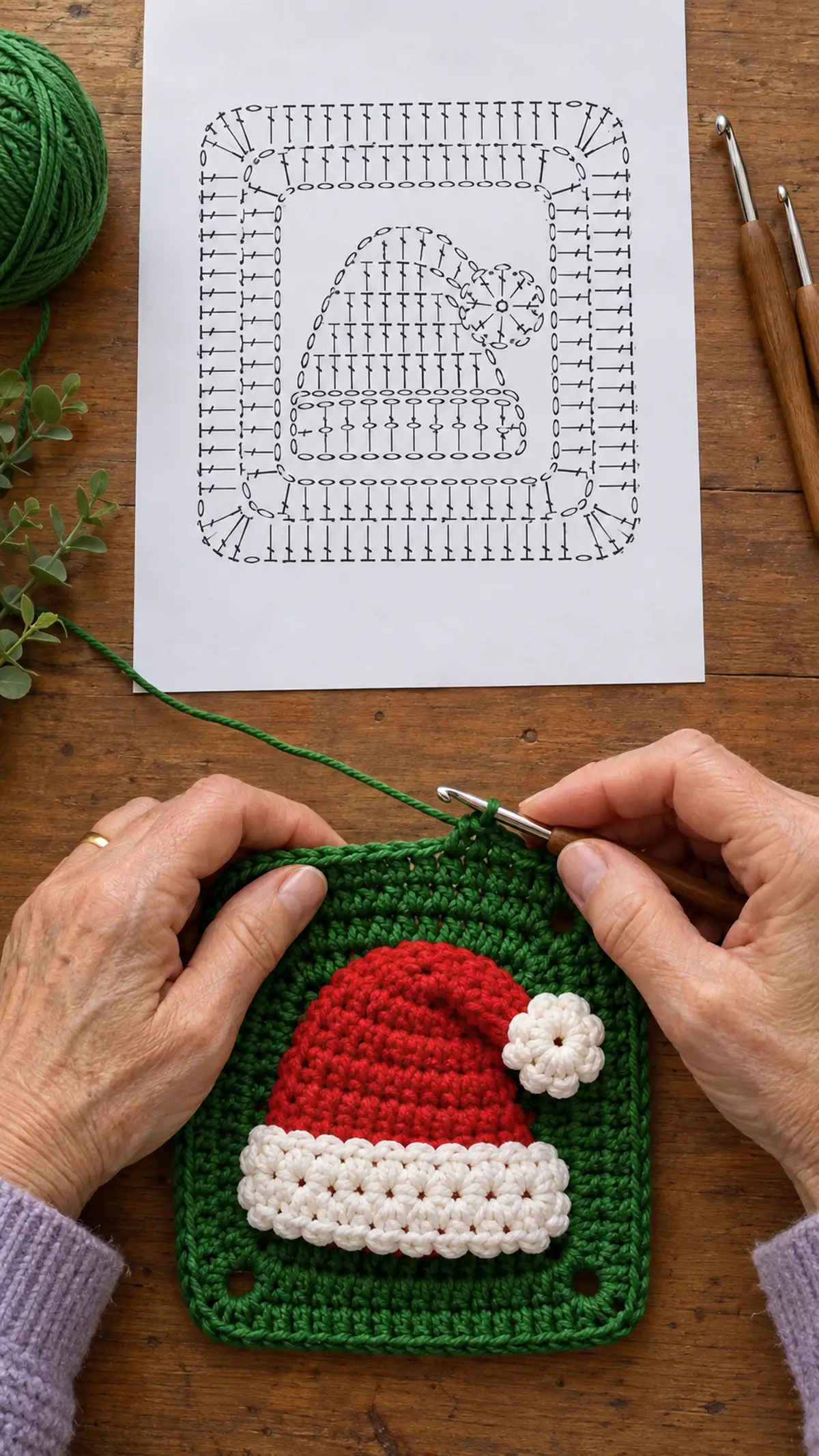 Santa Hat Granny Square Pattern - Intermediate