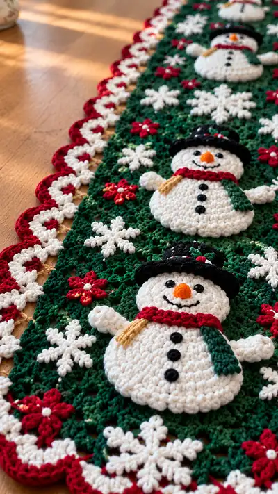 Festive Snowman Table Runner Pattern step 2 - assembly progress