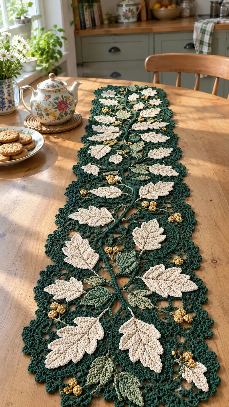 Victorian Leaf Lace Table Runner Pattern crochet pattern - detailed view of completed project