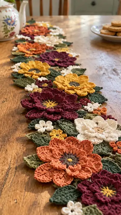 Autumn Floral Table Runner Pattern step 2 - assembly progress