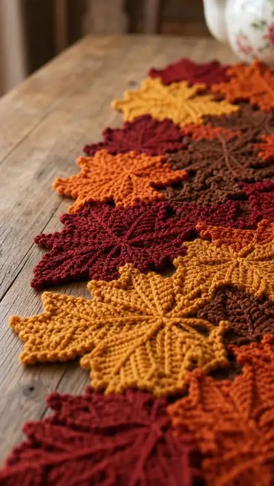 Autumn Maple Leaf Table Runner Pattern step 2 - assembly progress