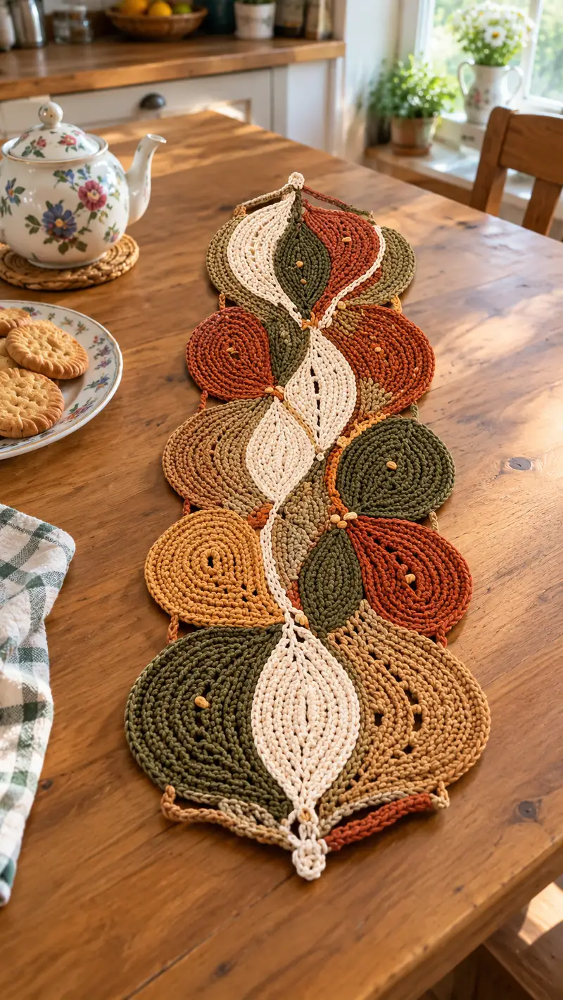 Autumn Leaf Table Runner Pattern crochet pattern - detailed view of completed project