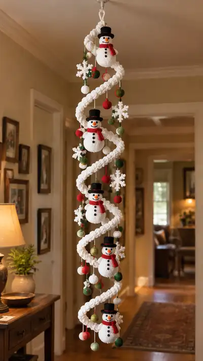 Festive Spiral Snowman Mobile Amigurumi Pattern step 1 - construction progress