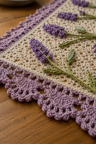Lavender Sprig and Vine Lace Table Runner Pattern step 2 - assembly progress