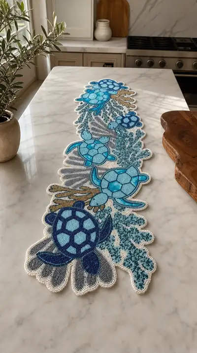 Ocean Turtle Table Runner Pattern step 1 - construction progress