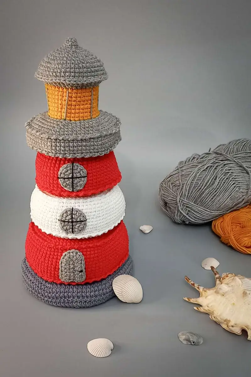 Free Intermediate crochet pattern: Lighthouse Stacking Toy Amigurumi Pattern - Easy to follow tutorial