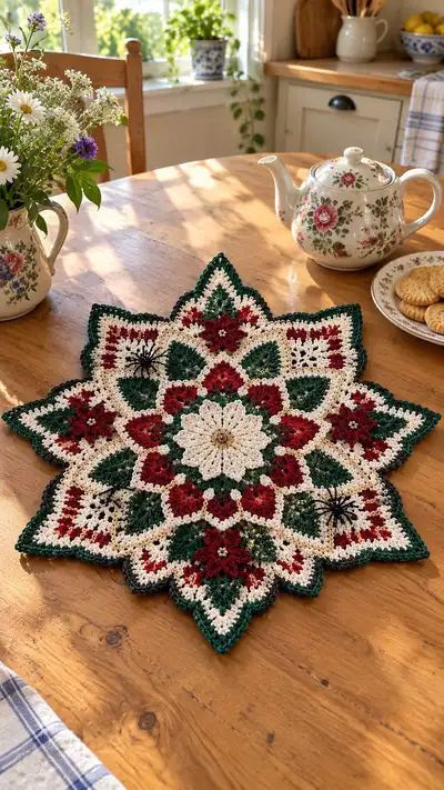 Poinsettia Star Table Runner Pattern step 1 - construction progress