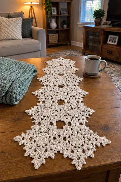 Snowy White Christmas Snowflake Table Runner Pattern step 1 - construction progress