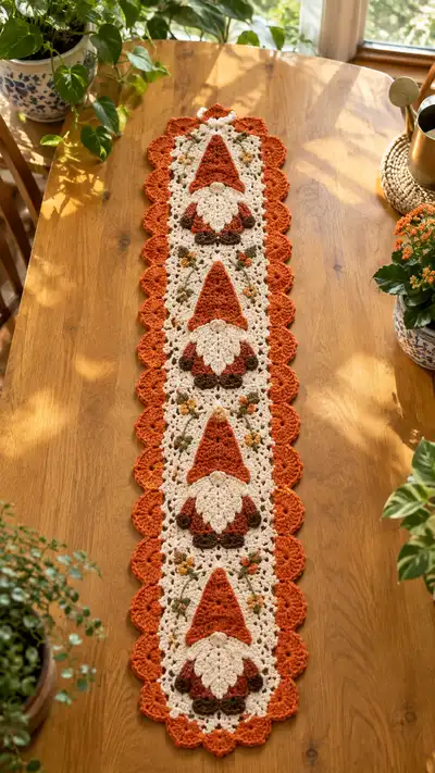 Autumn Gnome Table Runner Pattern step 1 - construction progress