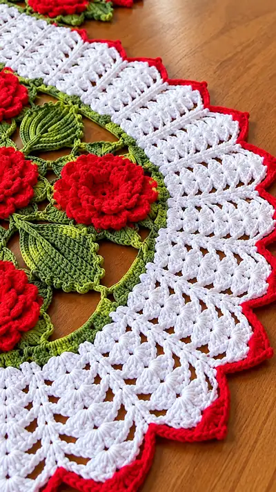 Vintage Rose Table Runner Pattern step 2 - assembly progress