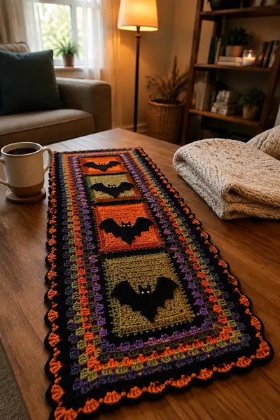 Halloween Granny Stripe and Square Table Runner Pattern step 1 - construction progress