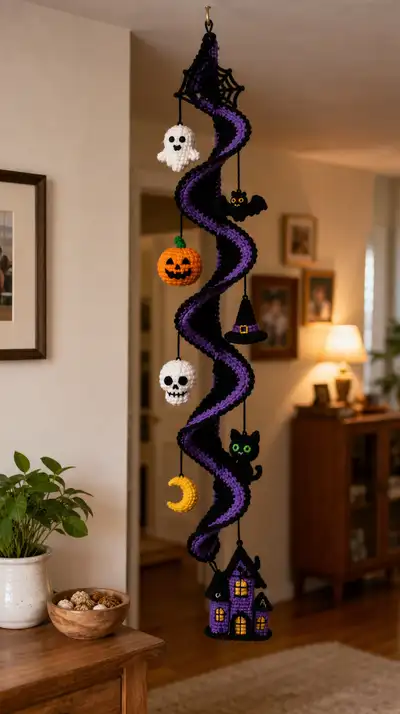 Halloween Spiral Mobile Amigurumi Pattern step 1 - construction progress