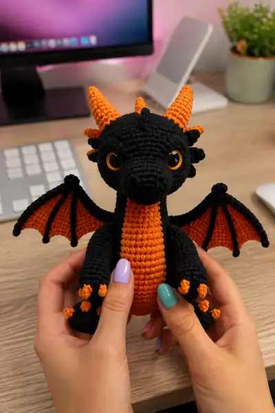 Halloween Spooky Dragon Amigurumi Pattern step 1 - construction progress