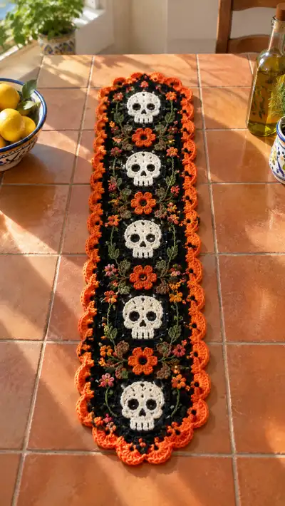 Skull & Flowers Table Runner Pattern step 1 - construction progress