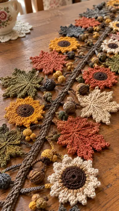 Autumn Floral Table Runner Pattern step 2 - assembly progress