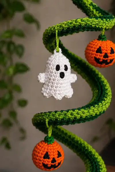 Spiral Halloween Garland Amigurumi Pattern step 2 - assembly progress