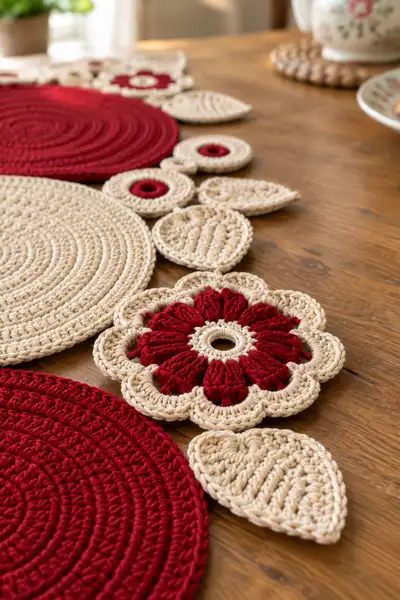 Floral Circles Table Runner Pattern step 2 - assembly progress
