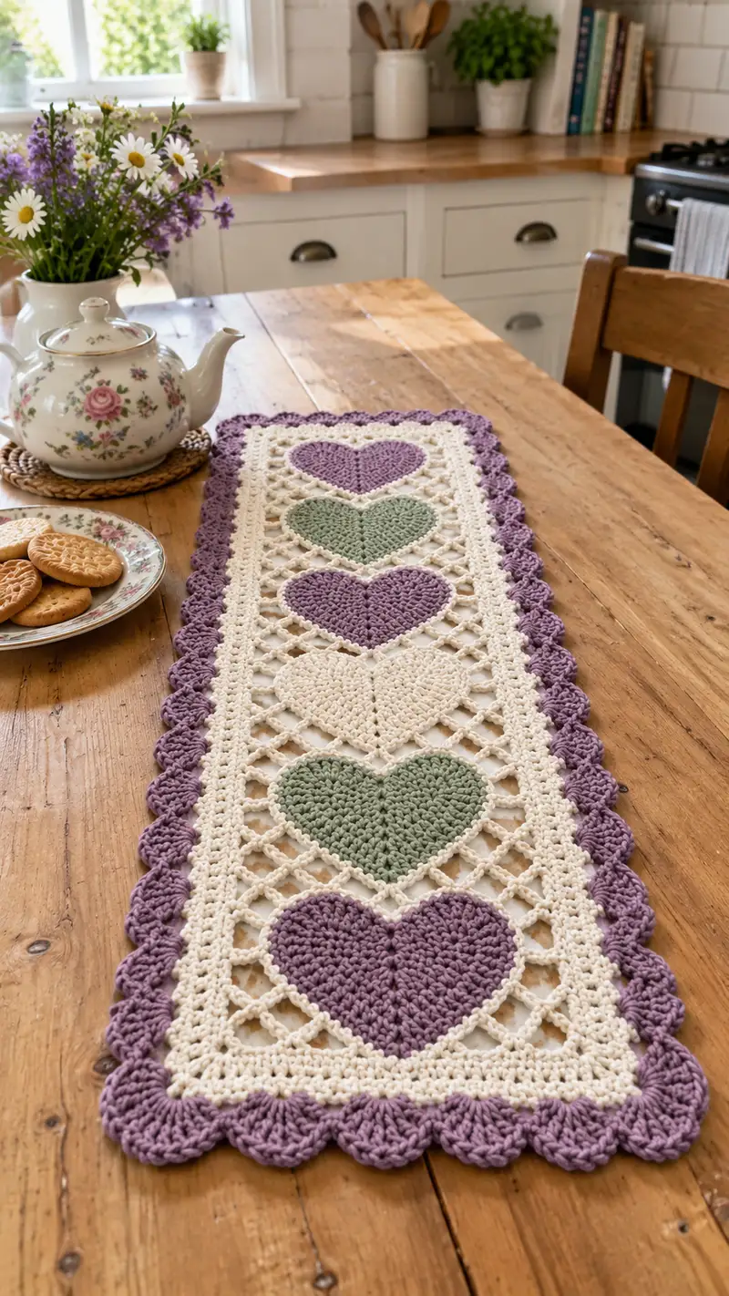 Heart Lattice Table Runner Pattern crochet pattern - detailed view of completed project