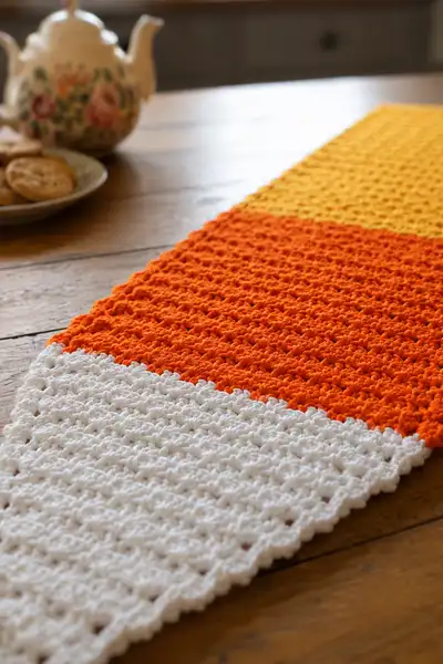 Candy Corn Halloween Table Runner Pattern step 2 - assembly progress