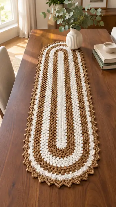 Neutral Stripe Oval Table Runner Pattern step 1 - construction progress