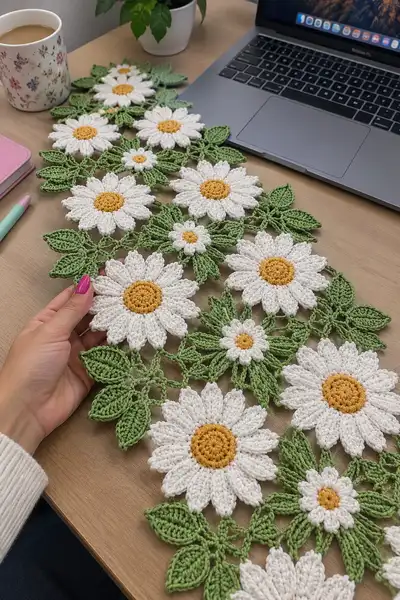 Daisy Lace Table Runner Pattern step 1 - construction progress
