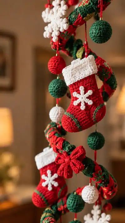 Spiral Christmas Hanging Garland Pattern step 2 - assembly progress